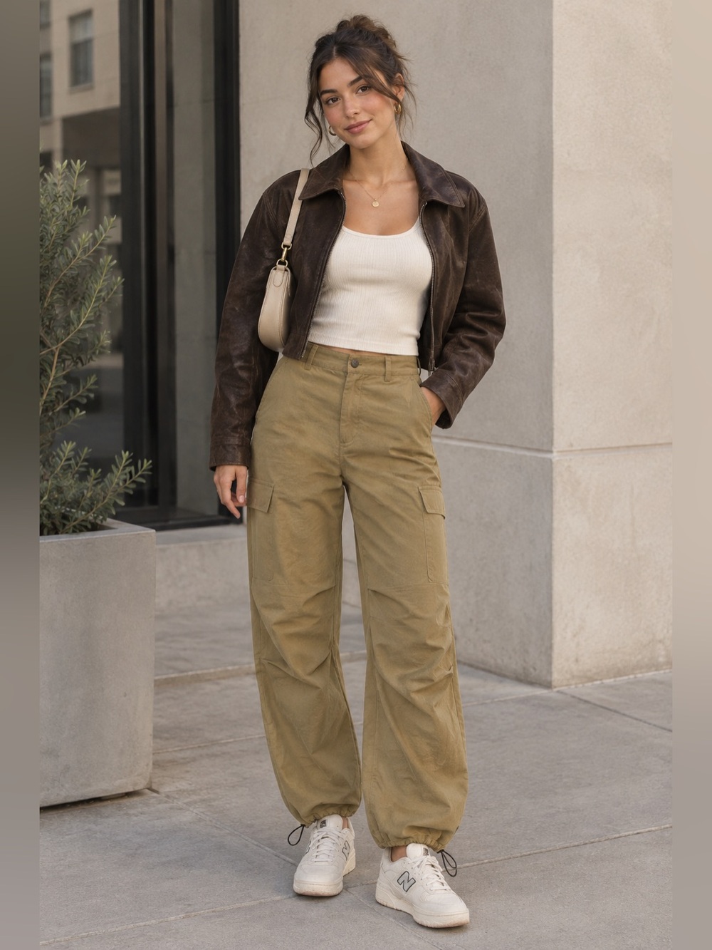 Women's Cargo Jogger Pants in Khaki - Relaxed Fit